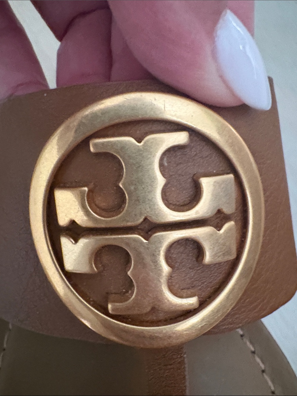 Tory Burch Cognac Leather Logo Toe-Post Sandals